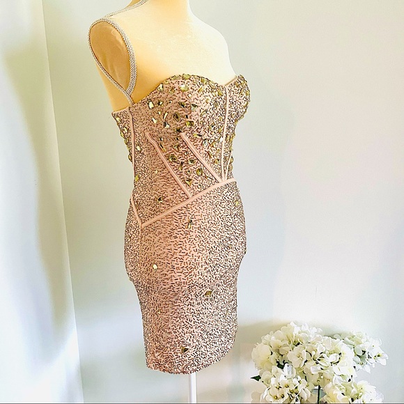 💕Crystal Embellished Strapless Dress SZ S/XS - Picture 3 of 15